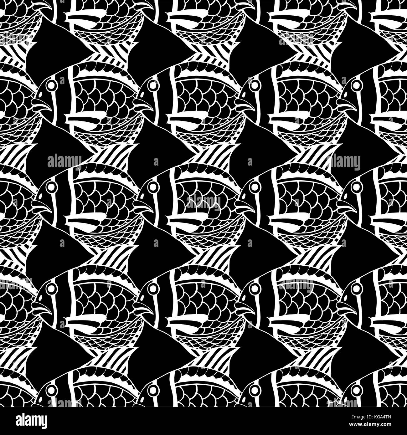 Monochrome Fish, seamless pattern background. Vector illustration Stock ...