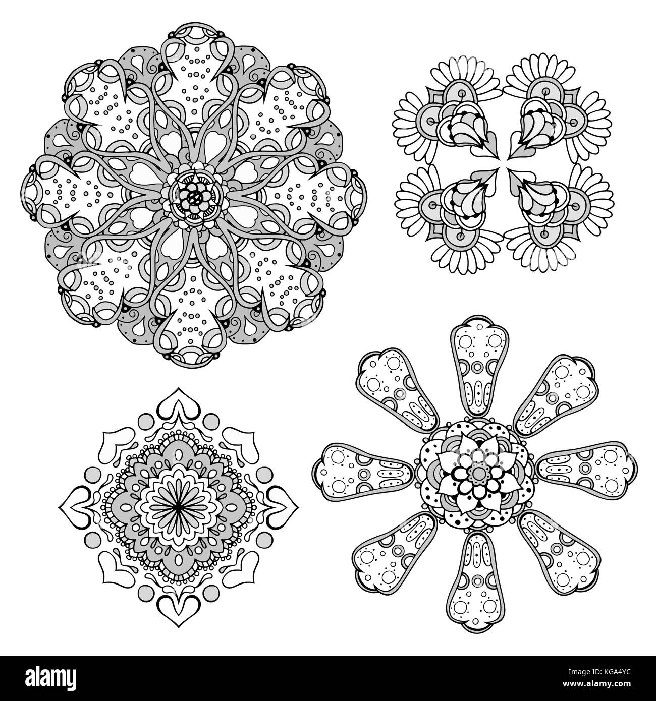 Geometric circular ornament set. Abstract black symbols. Lace mandalas ...