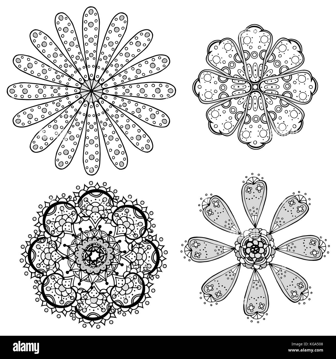 Geometric circular ornament set. Abstract black symbols. Lace mandalas ...