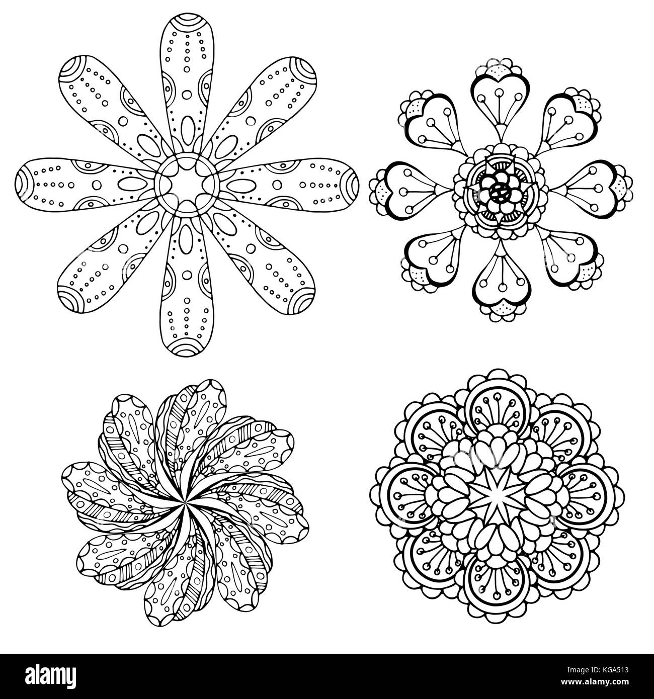 Geometric circular ornament set. Abstract black symbols. Lace mandalas ...