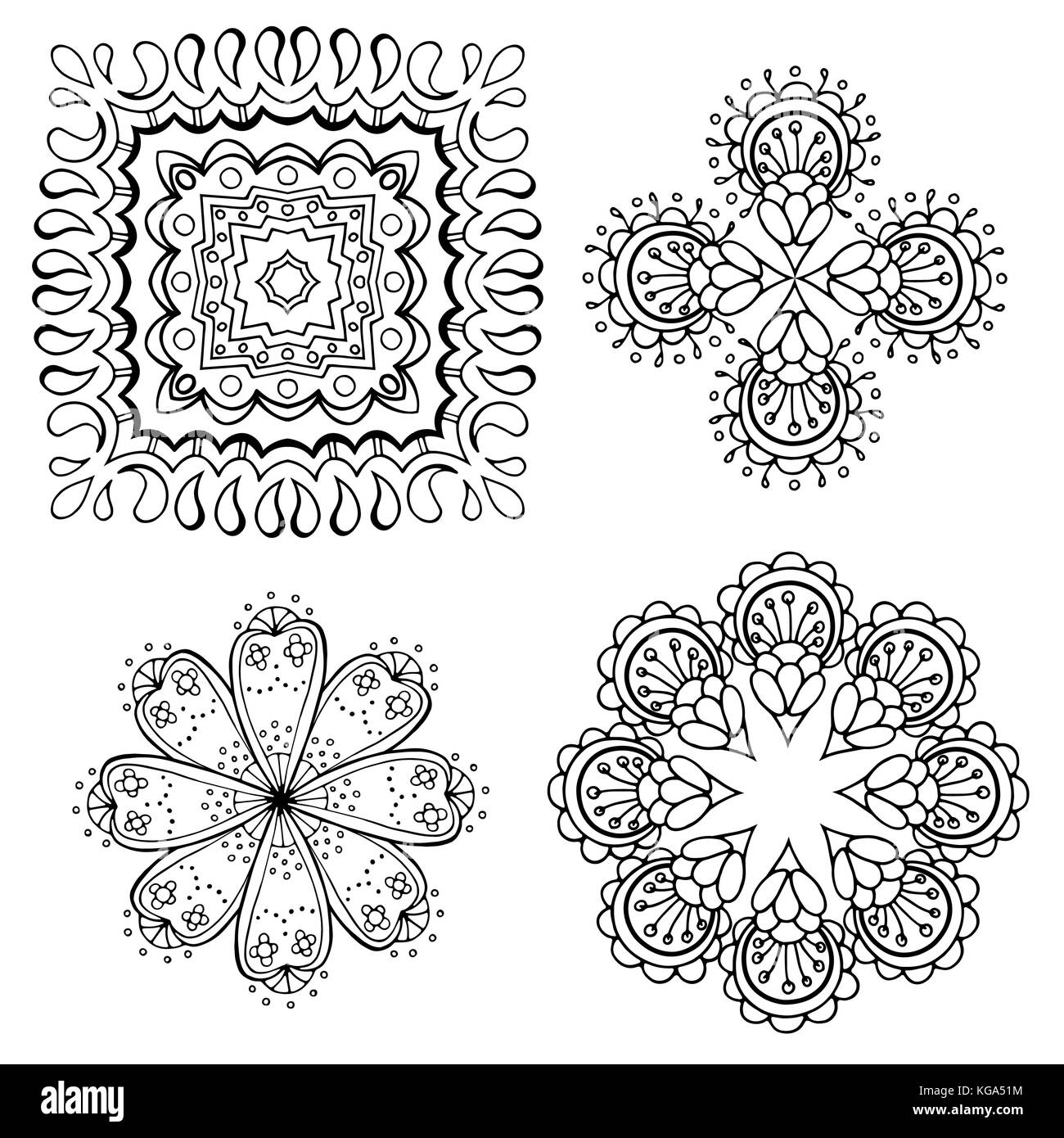 Geometric circular ornament set. Abstract black symbols. Lace mandalas ...