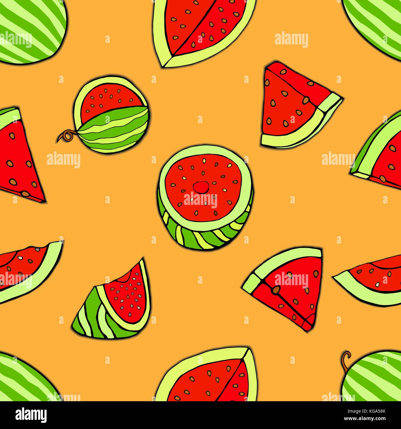 Seamless repeat pattern with watermelon slices. Vector illustration ...