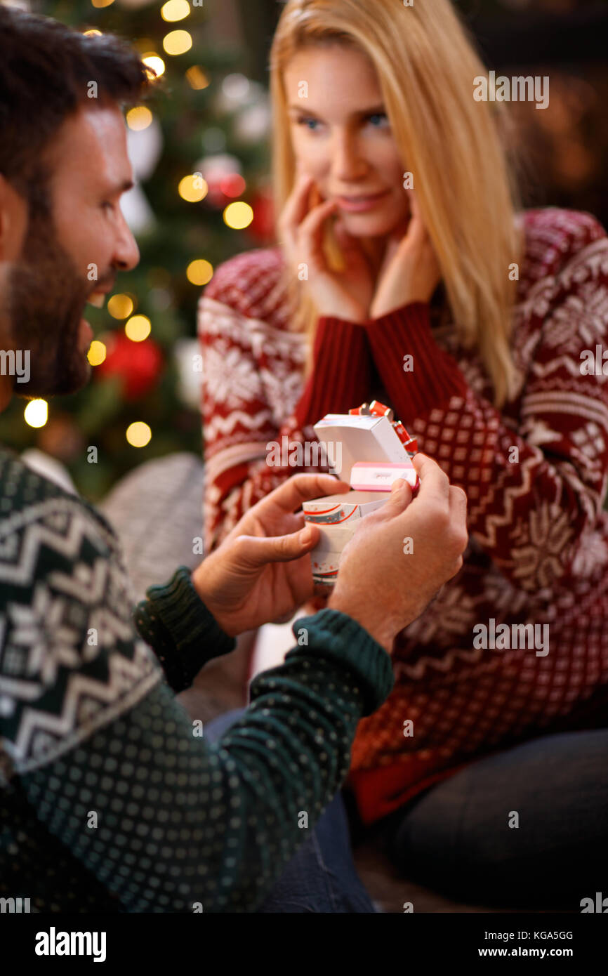 Christmas surprise for young husband Stock Photo - Alamy
