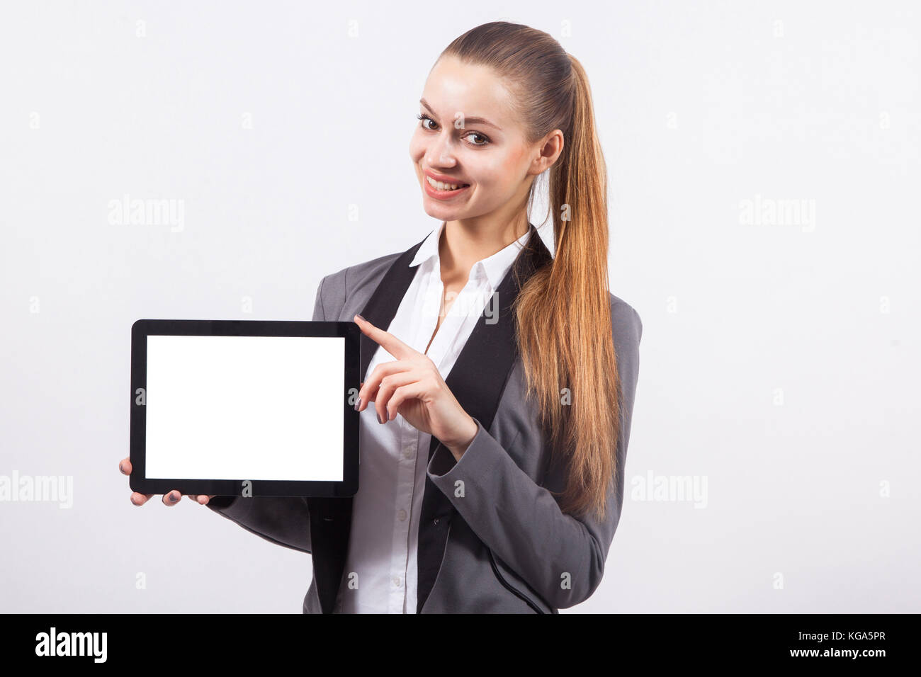 modern young business woman in a business suit on a white backgr Stock ...