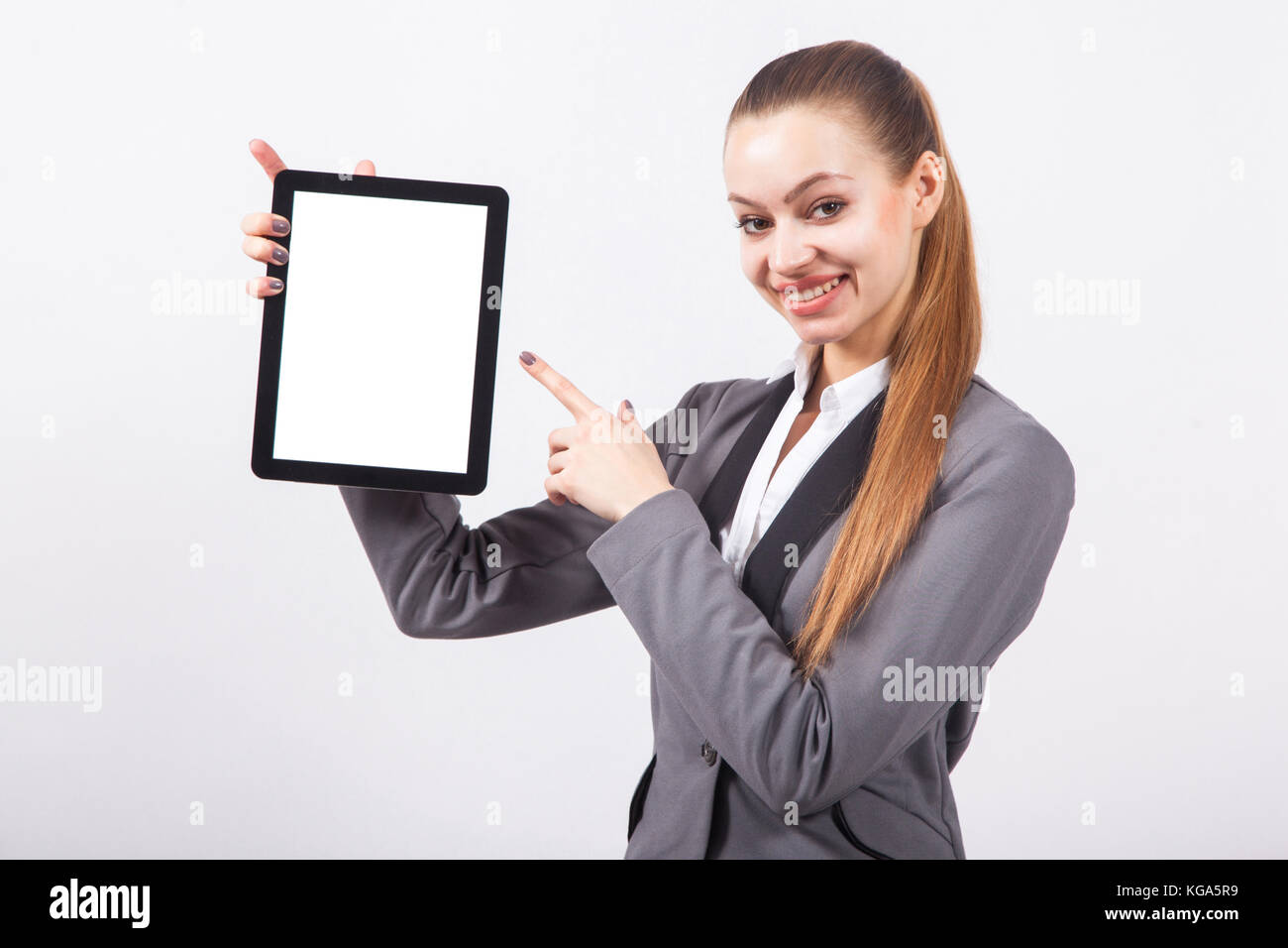 modern young business woman in a business suit on a white backgr Stock ...
