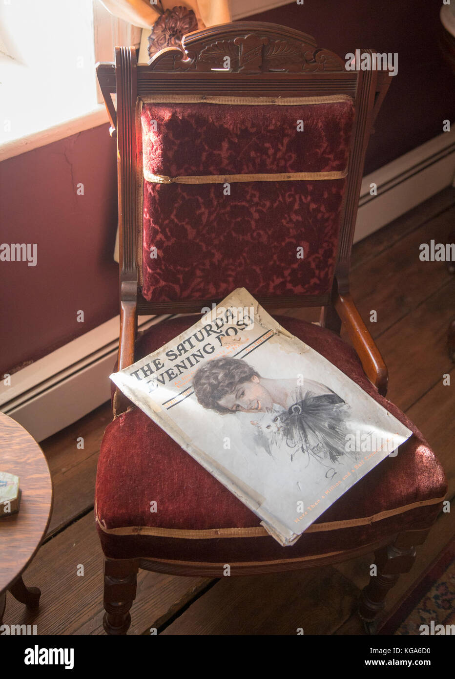 An old Saturday Evening Post on a chair at the Hopper-Goetschius house museum in Upper Saddle River, New Jersey Stock Photo