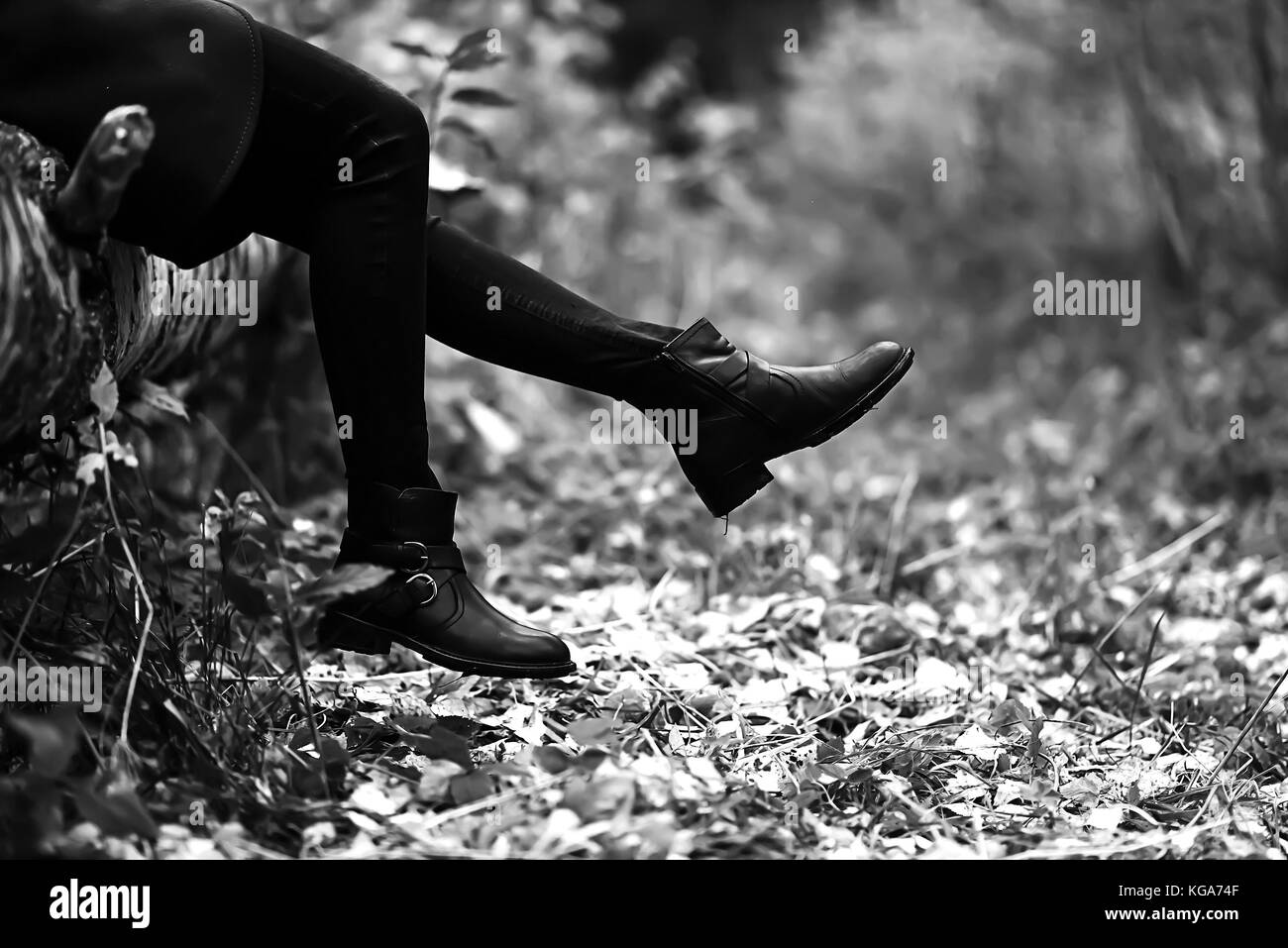 Boots for a walk in the Park. Autumn forest is beautiful. Yellow Stock Photo