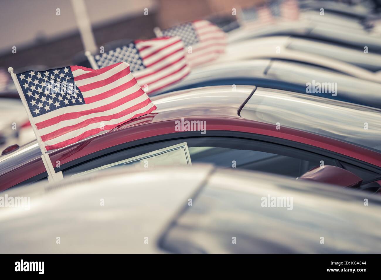 American Made Cars Sale Concept Photo. United States Economy and Market