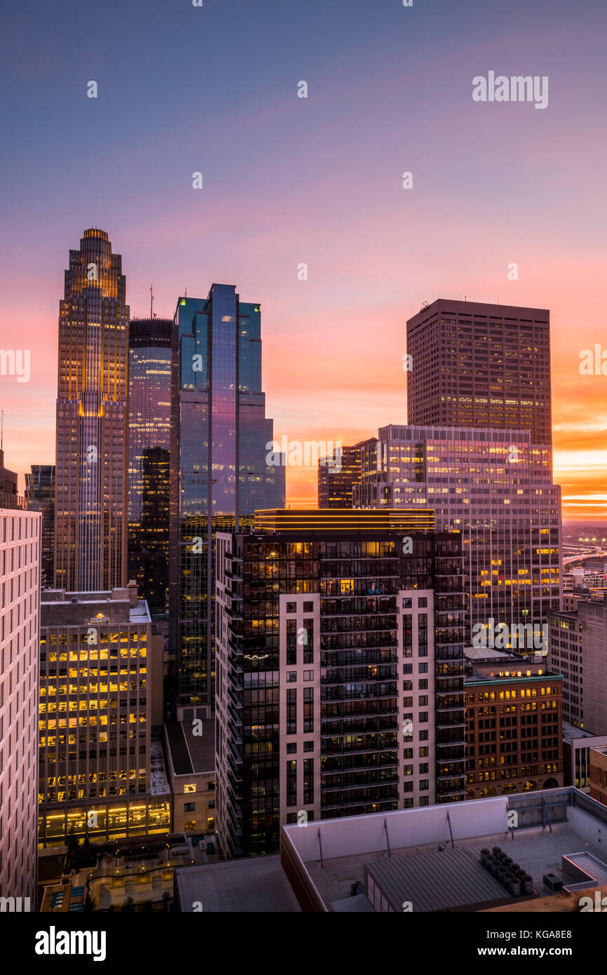 Minneapolis skyline viewed from the 28th floor of the 365 Nicollet apartment building Stock