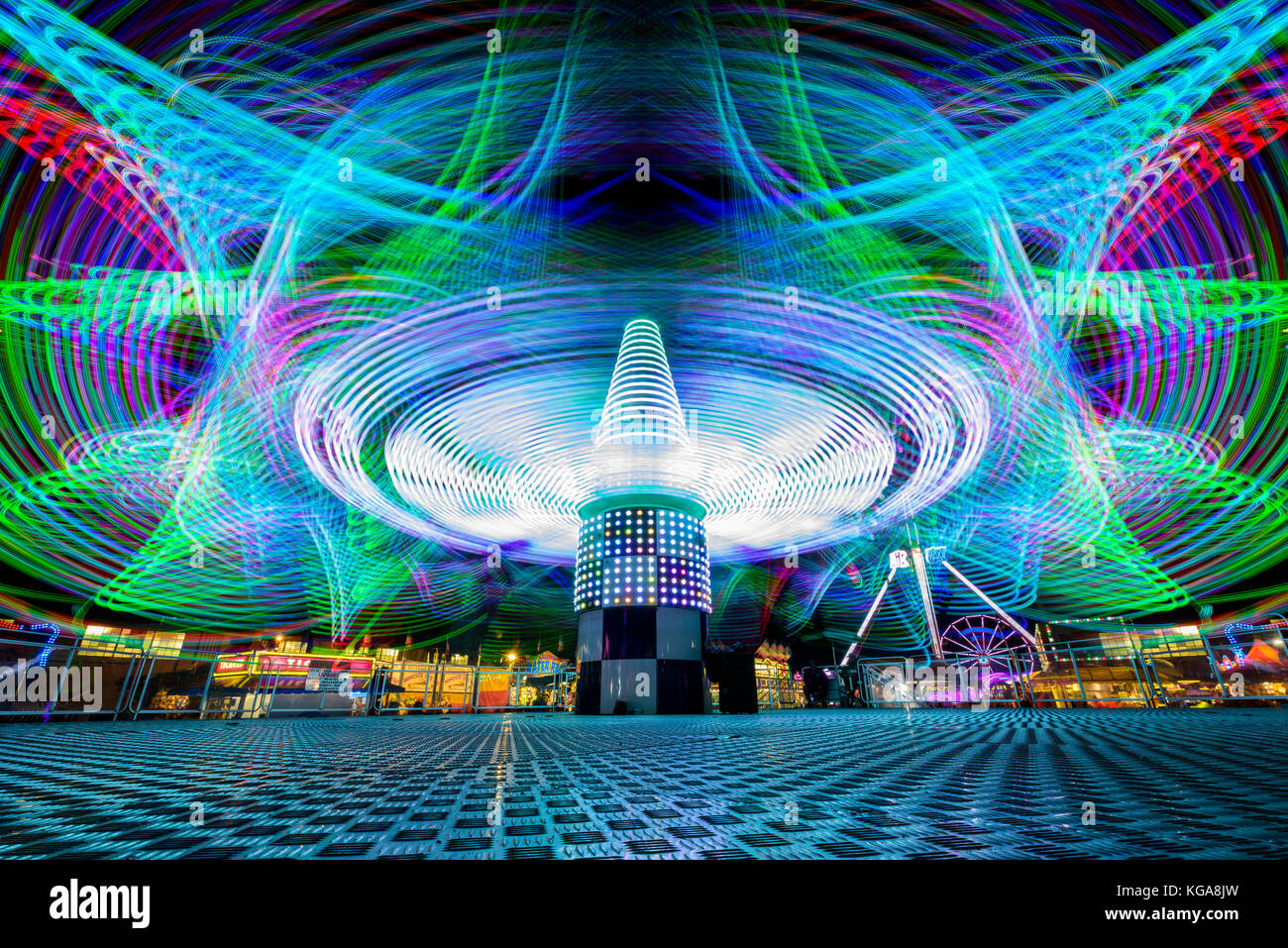 Light trails from an amusement ride at the Minnesota State Fair Stock