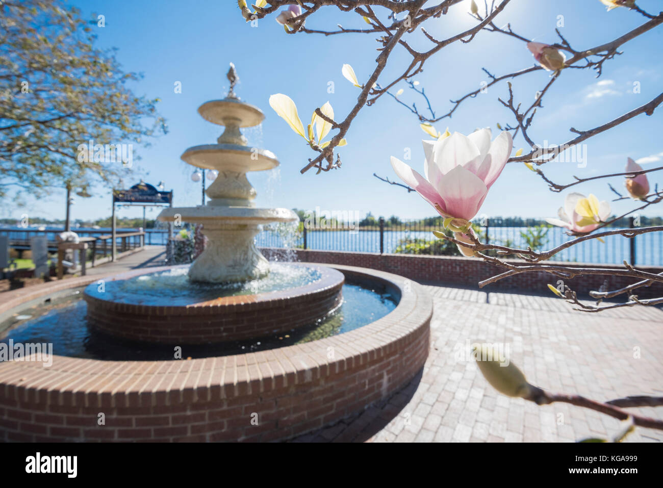 The fountain at the Georgetown Marina in SC Stock Photo