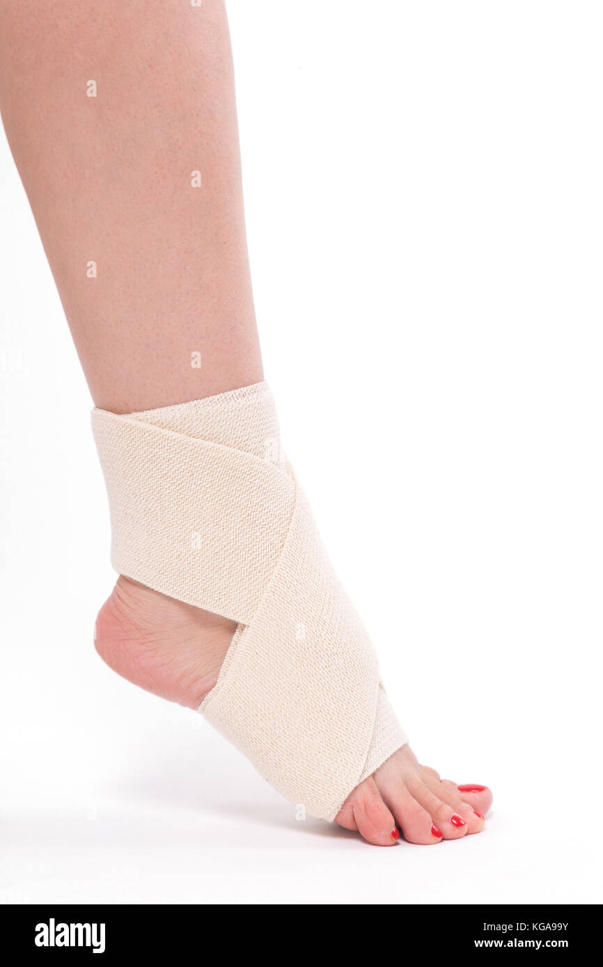 women's leg tied with an elastic bandage, ankle foot Stock Photo ...