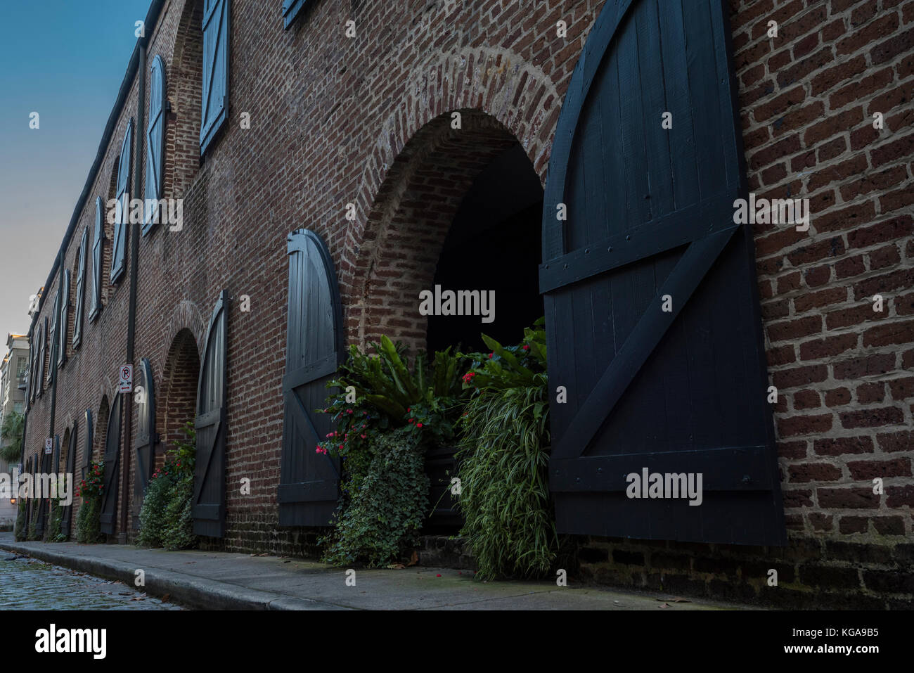 A beautiful historic brick building in Charleston with decorative