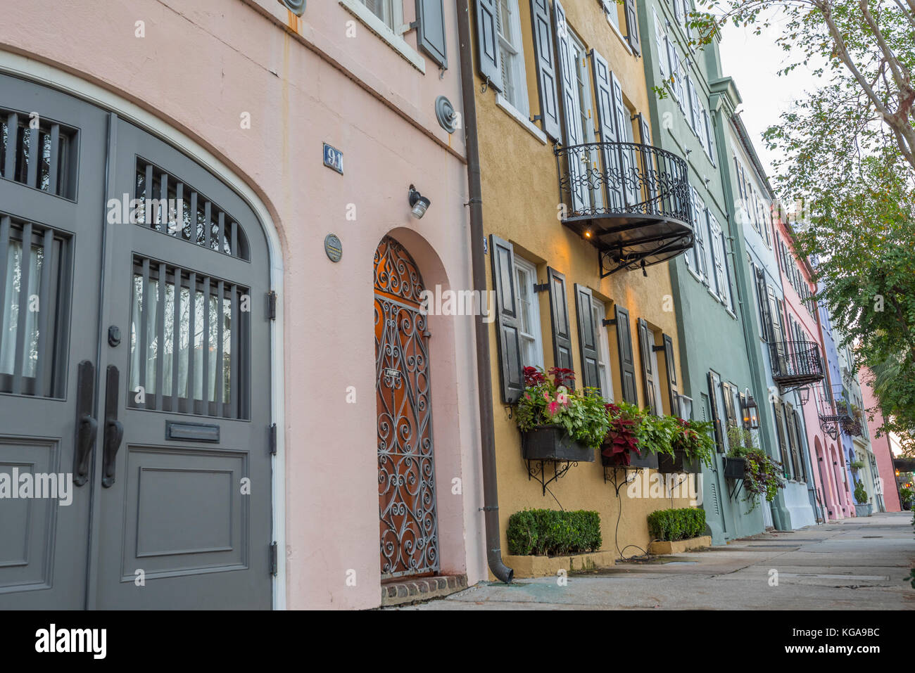 Rainbow Row in Charleston is a neighborhood of pastel colored row