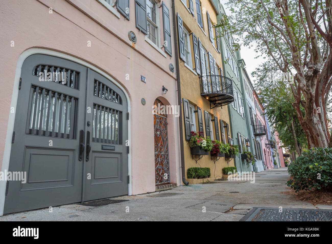 Rainbow Row in Charleston is a neighborhood of pastel colored row