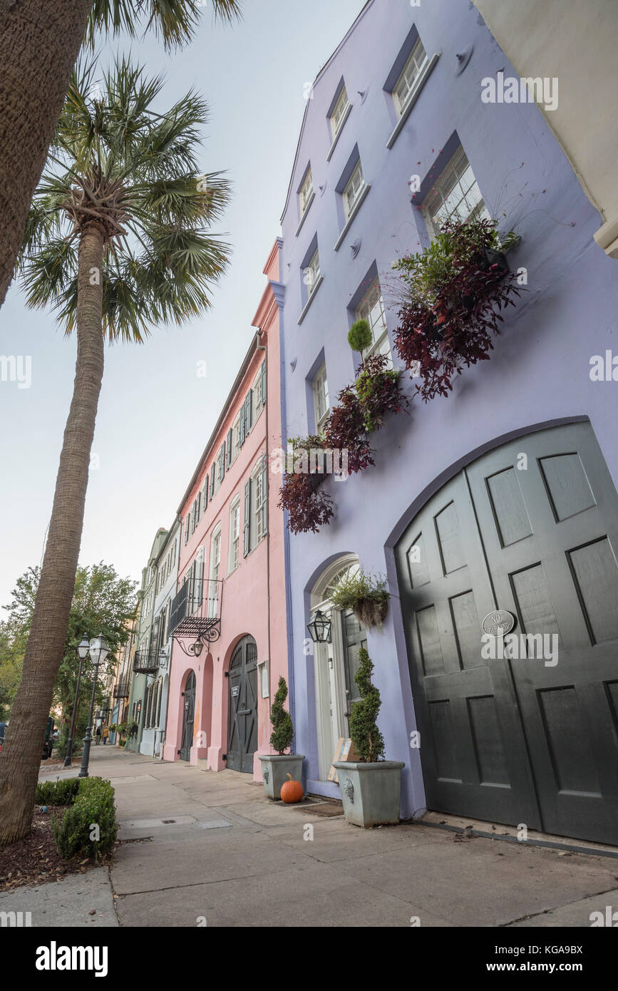 Rainbow Row in Charleston is a neighborhood of pastel colored row