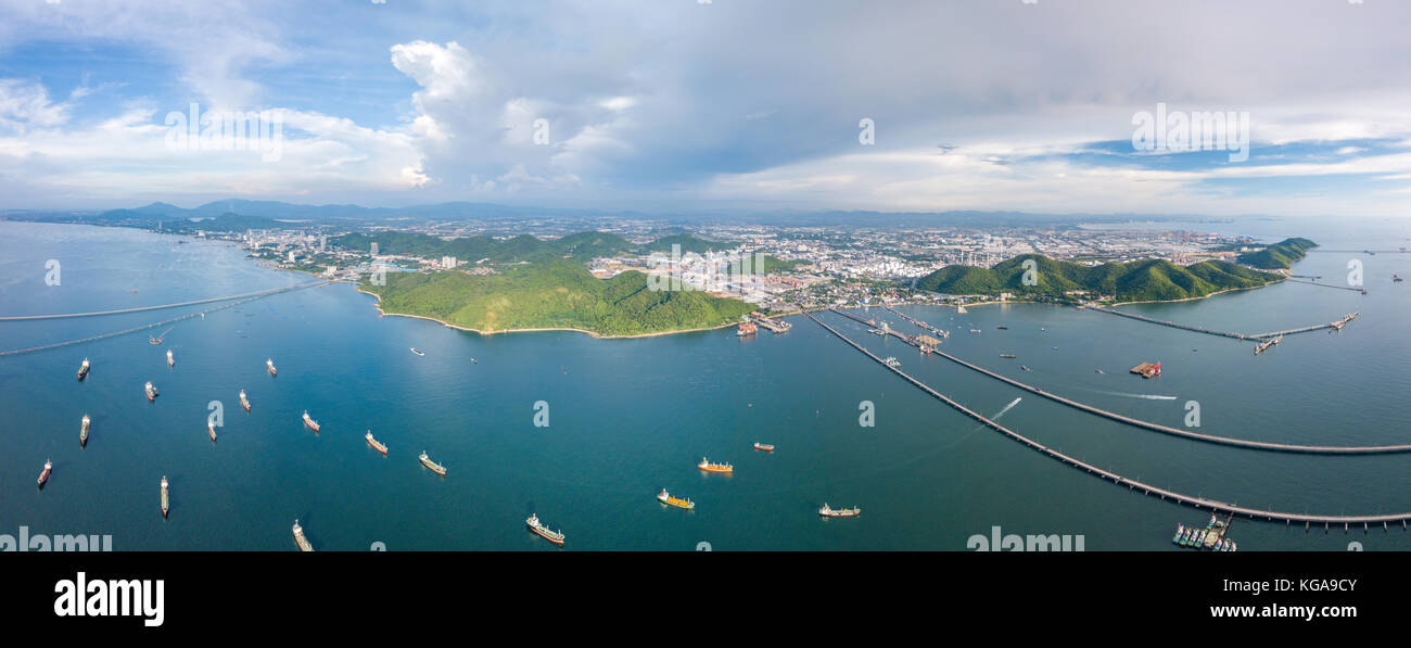 Aerial view panorama of Shipping cargo port at Sriracha Chonburi, Thailand  Stock Photo - Alamy