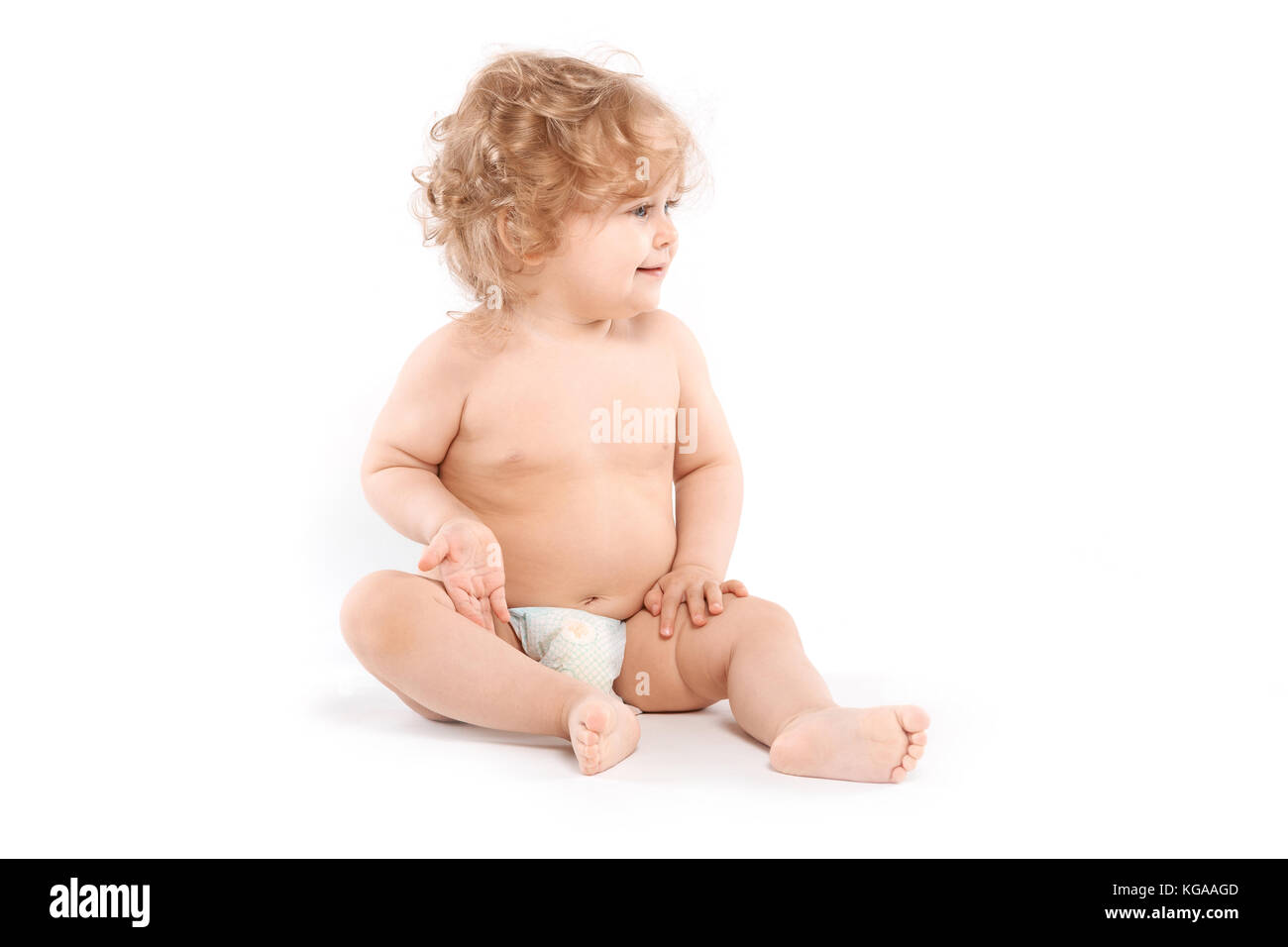 little girl in a diaper Stock Photo