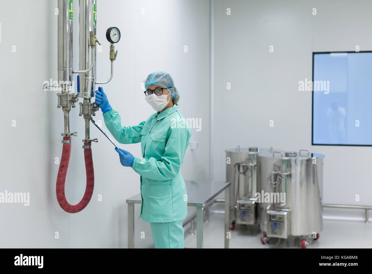 scientist is working with pressure meter Stock Photo Alamy
