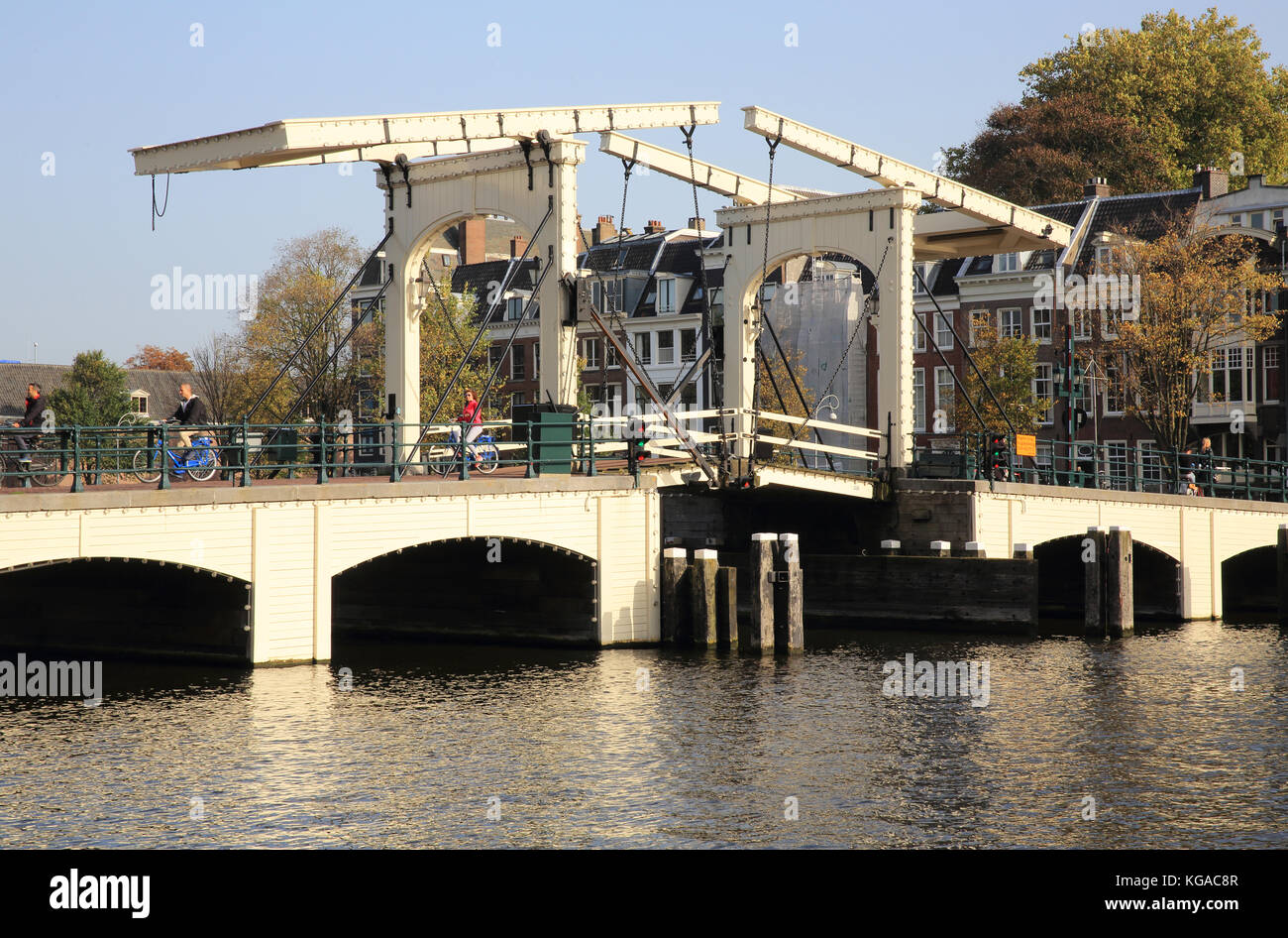 Magere Brug, or the Skinny Bridge, in the Autumn sunshine, in Amsterdam, in the Netherlands