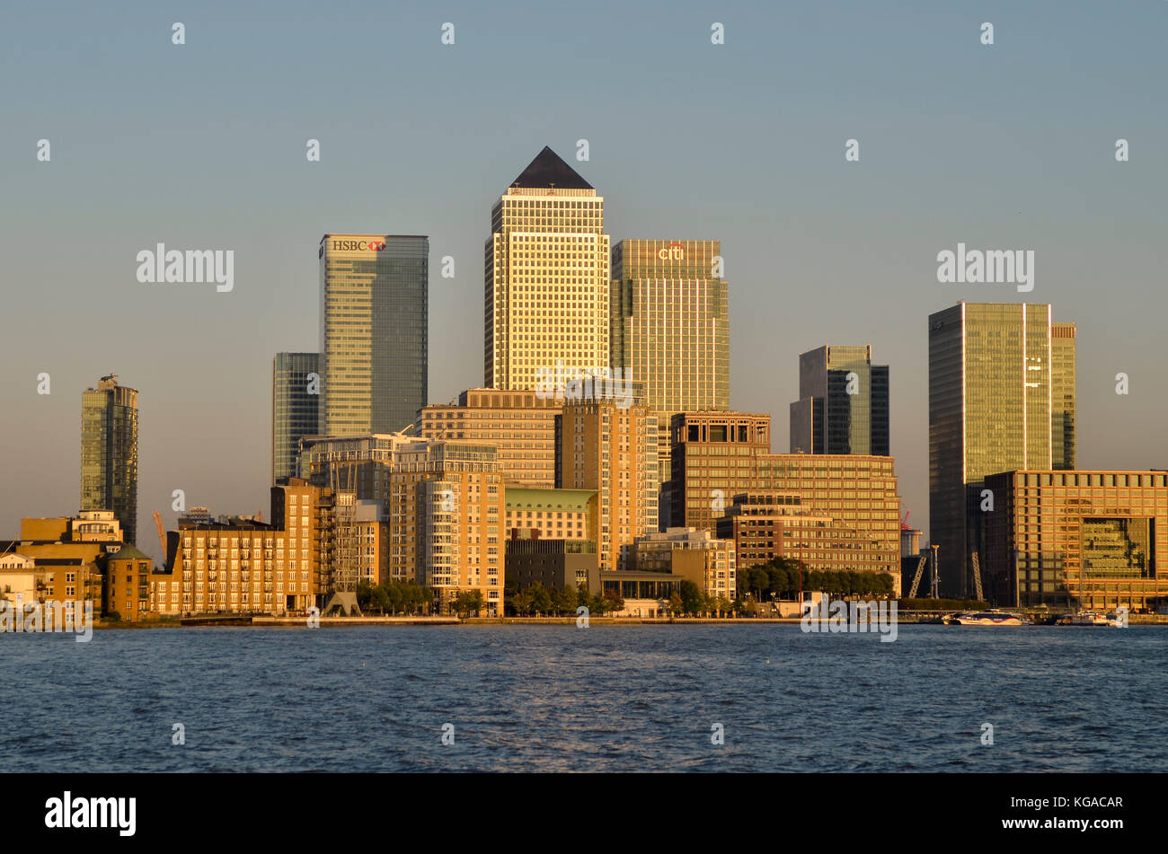 Canary Wharf, London, UK. HSBC, No.1 Canada Square, Citi and Credit Suisse head office buildings all visible. Stock Photo