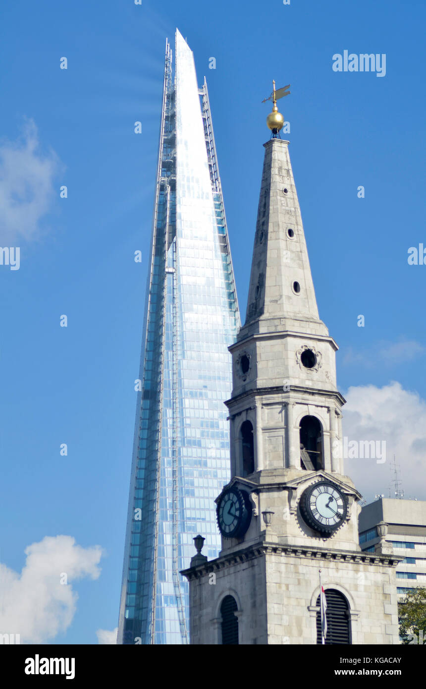 St. George The Martyr Church, Borough High Street, London, UK, with The Shard behind. Stock Photo
