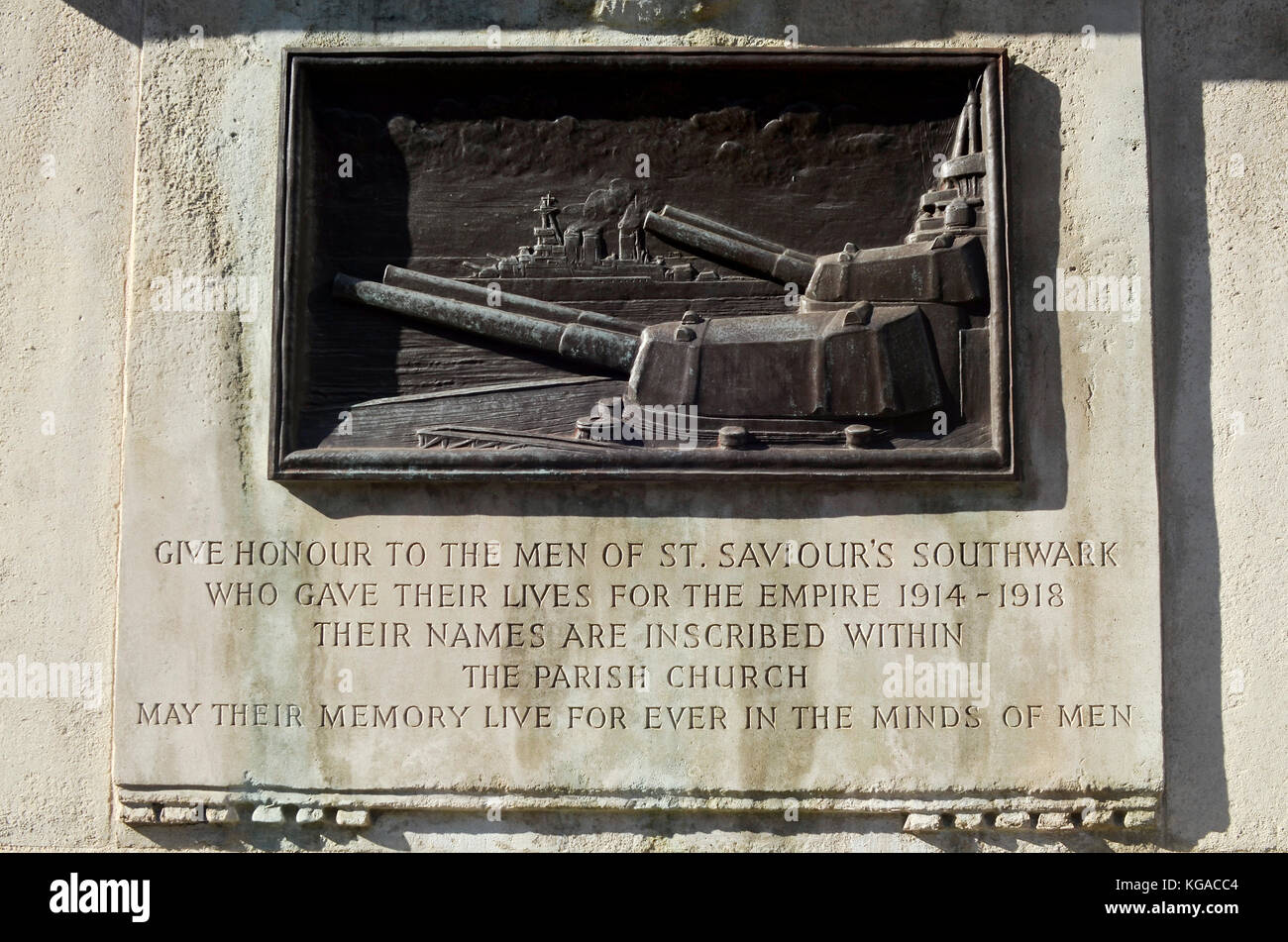 Battleships plaque, St. Saviour's Southwark War Memorial, Borough High Street, London, UK. Stock Photo