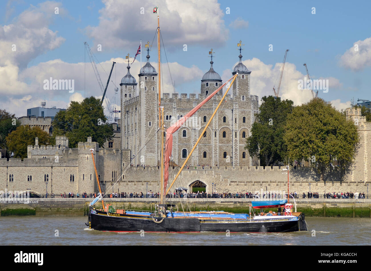 Thames sailing barge Gladys, Tower of London, River Thames, London, UK. Stock Photo