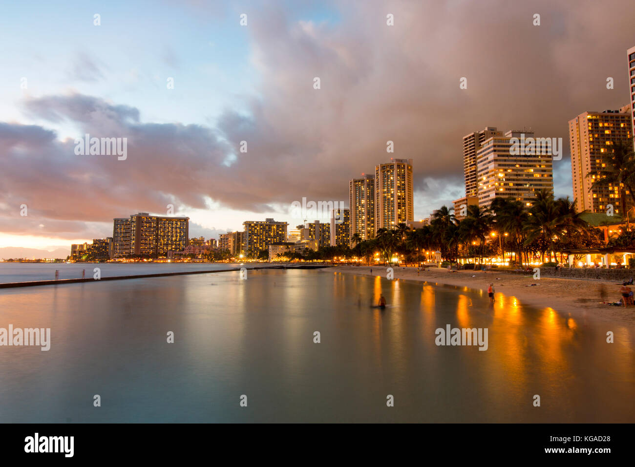 Sunset at Waikiki Beach Stock Photo