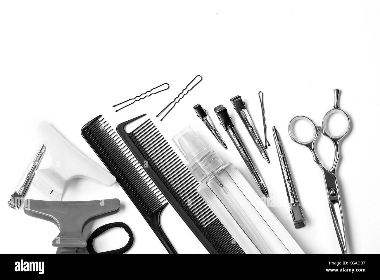 Tools hairdresser's top view on white isolate Stock Photo Alamy