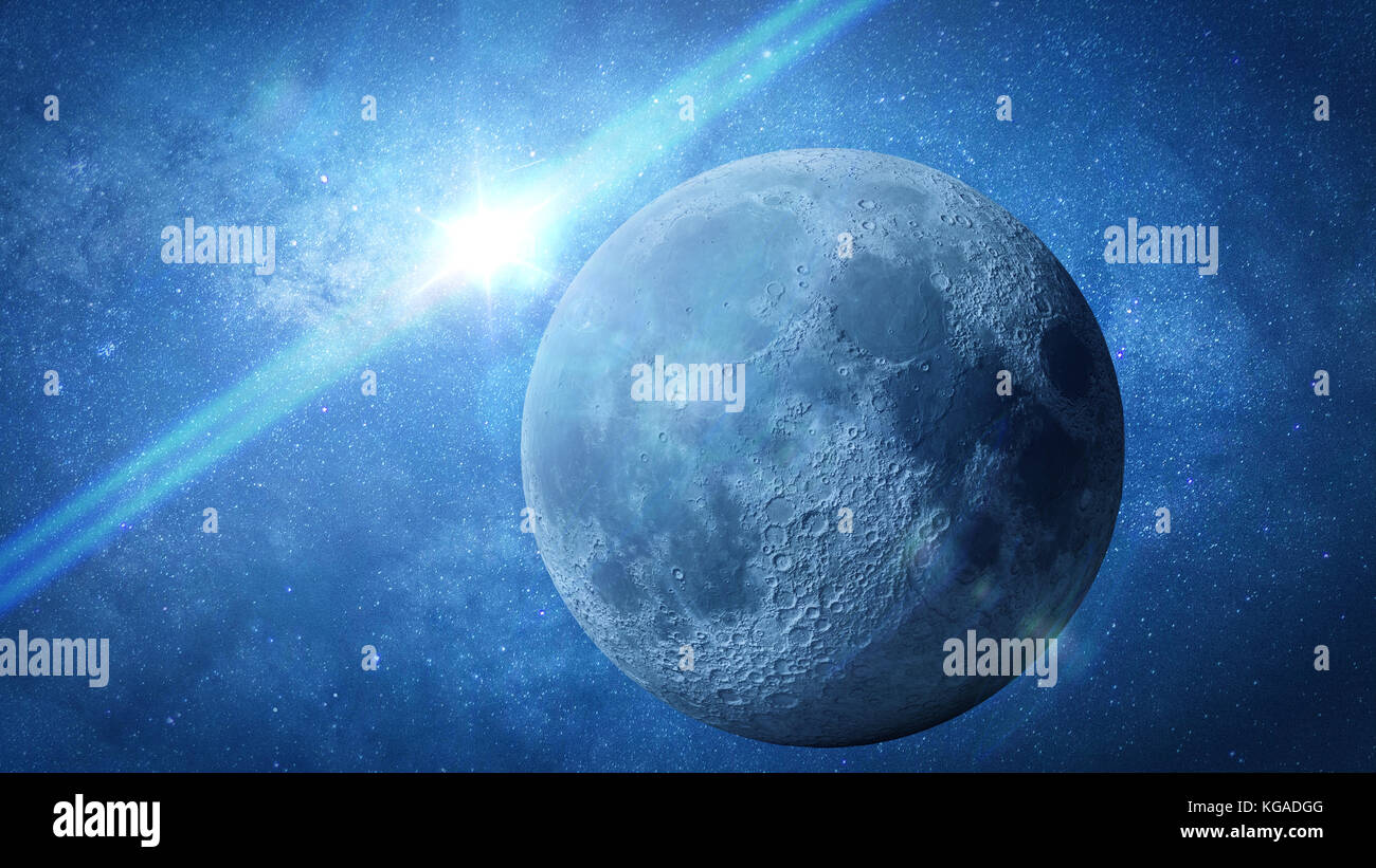 Moon in front of the Milky Way and the bright Sun Stock Photo