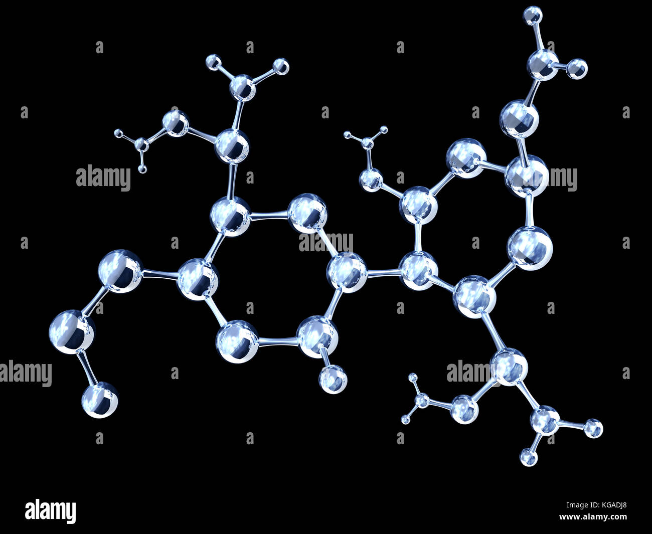 Abstract molecular structure. Isolated on black background. 3d render ...