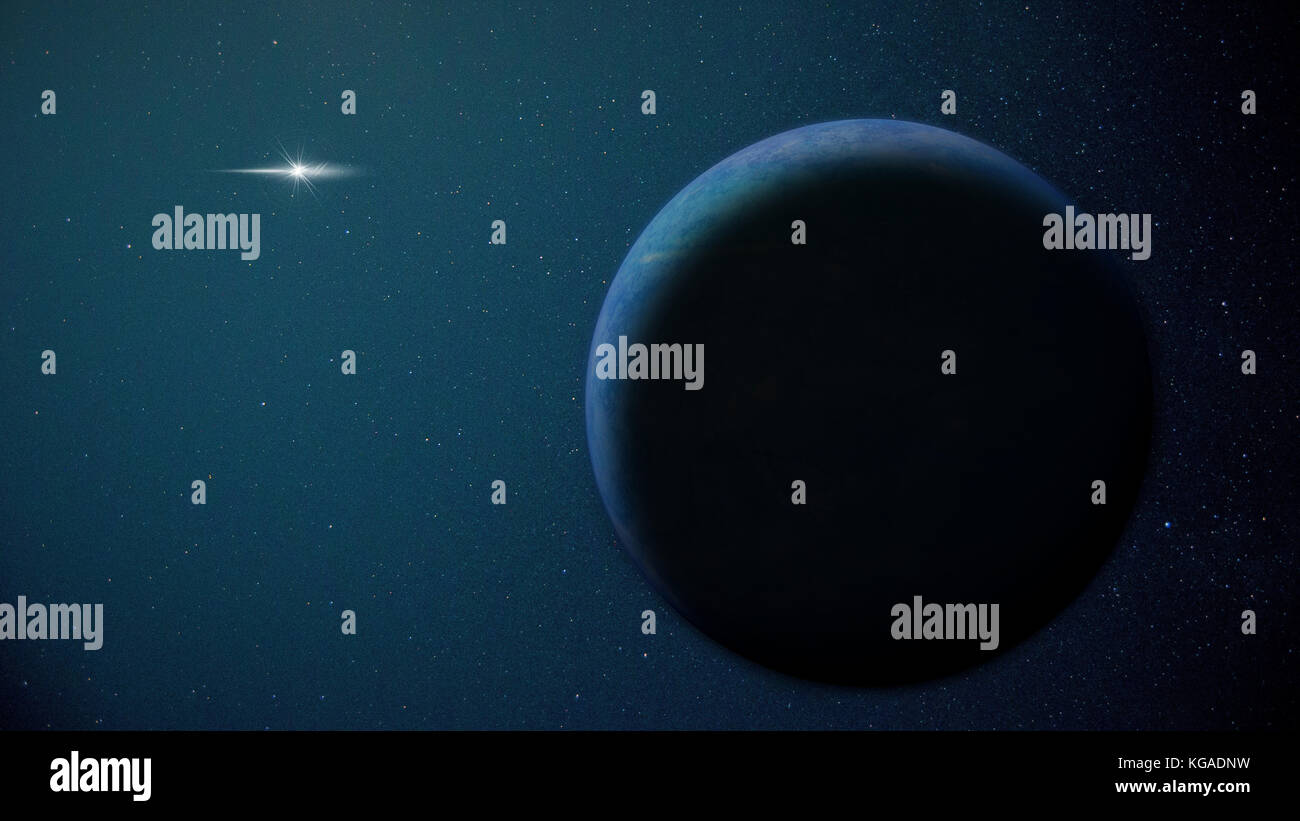 the hypothetical planet nine in front of stars lit by the far away Sun Stock Photo