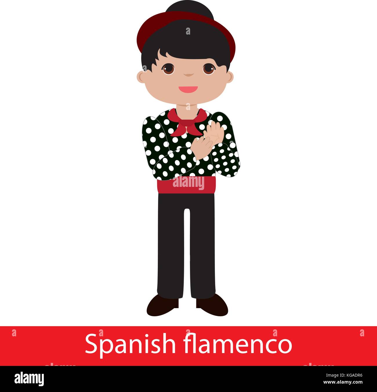 Flamenco boy with black shirt and white polka dots Stock Vector