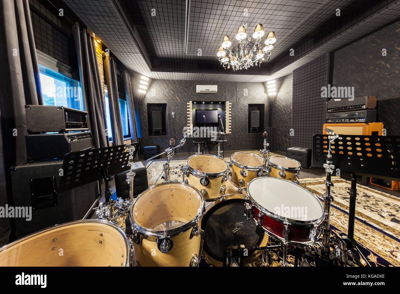 drum set in the music recording studio Stock Photo Alamy