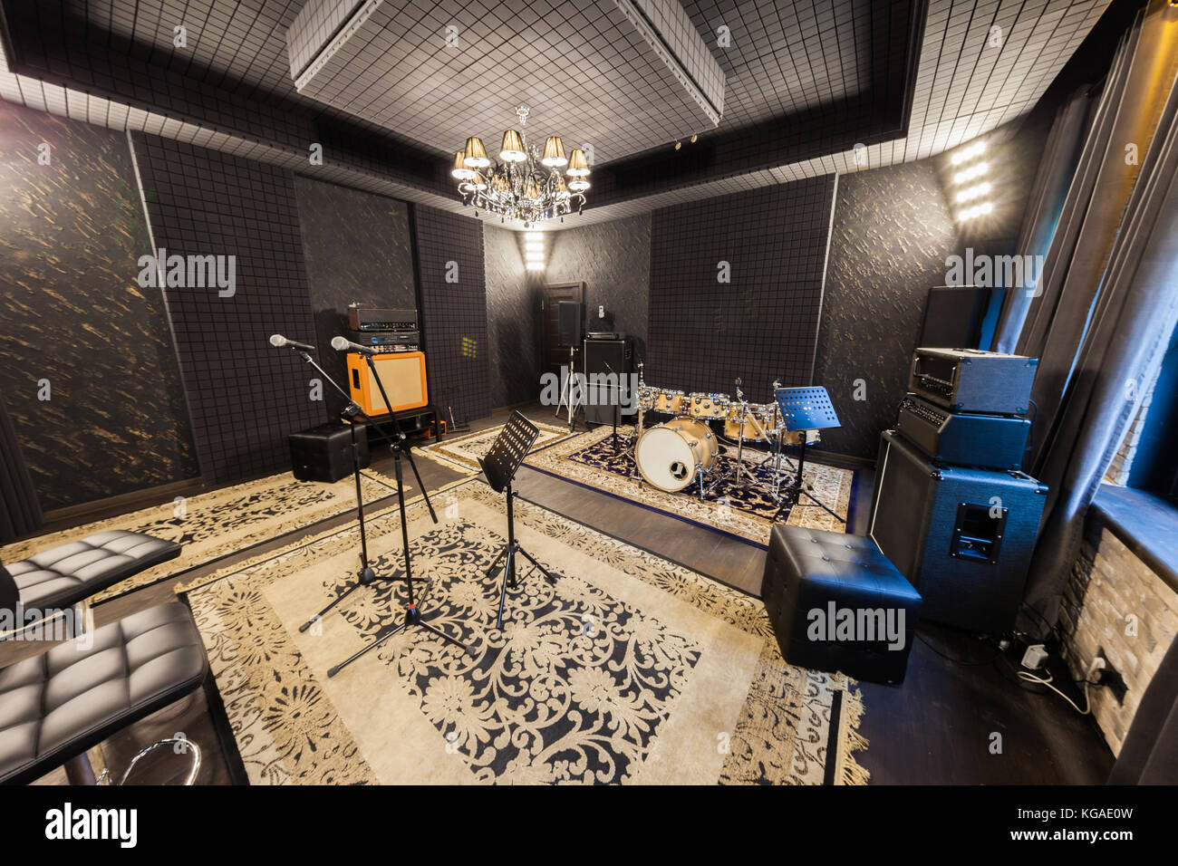 professional recording studio with musical instruments Stock Photo