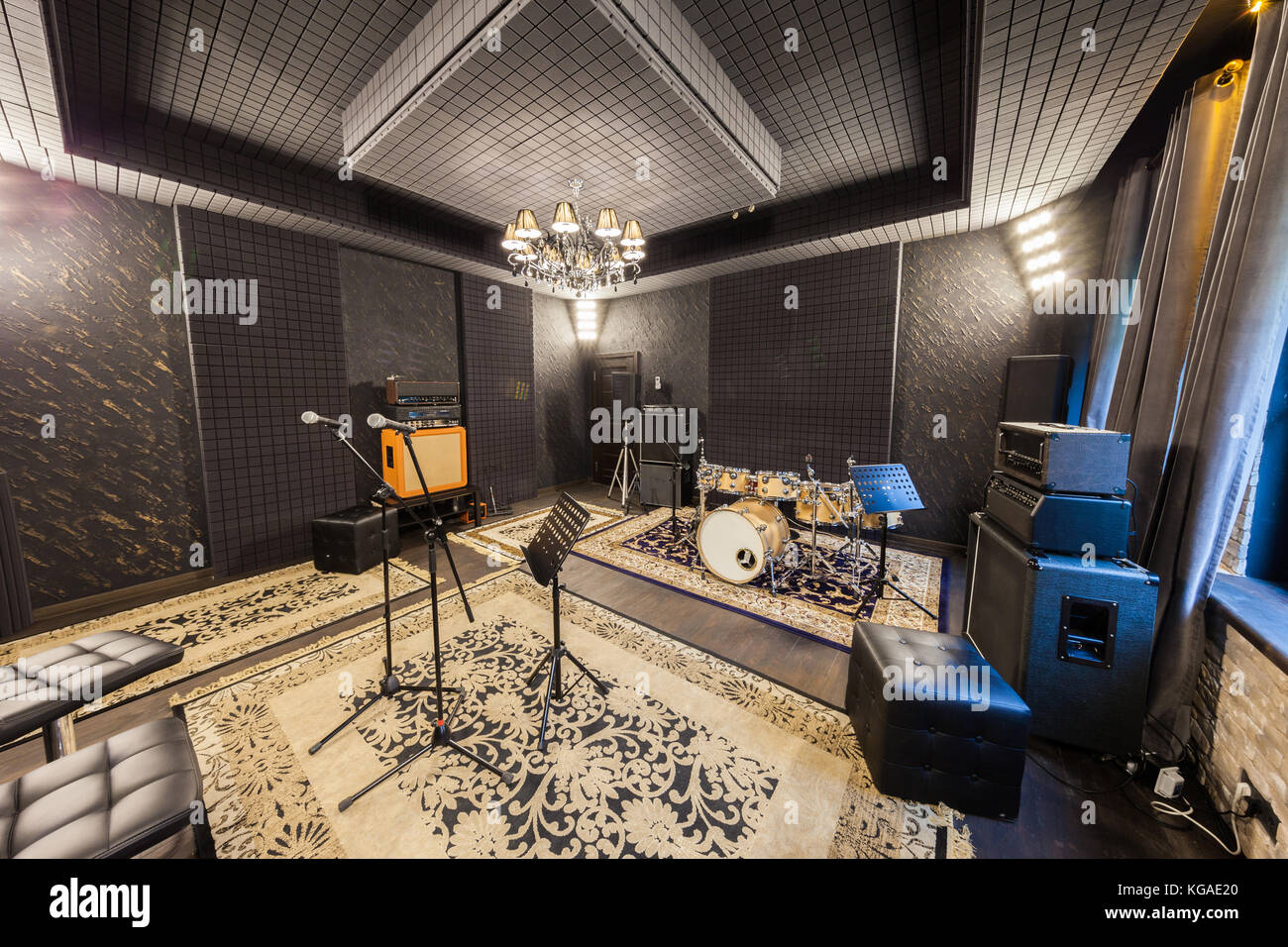 professional recording studio with musical instruments Stock Photo