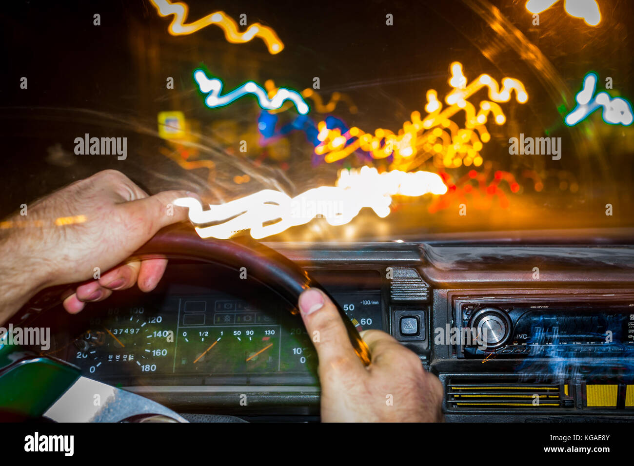the driver in the car first person Stock Photo