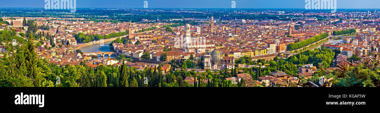 City of Verona old center and Adige river aerial panoramic view, Veneto ...