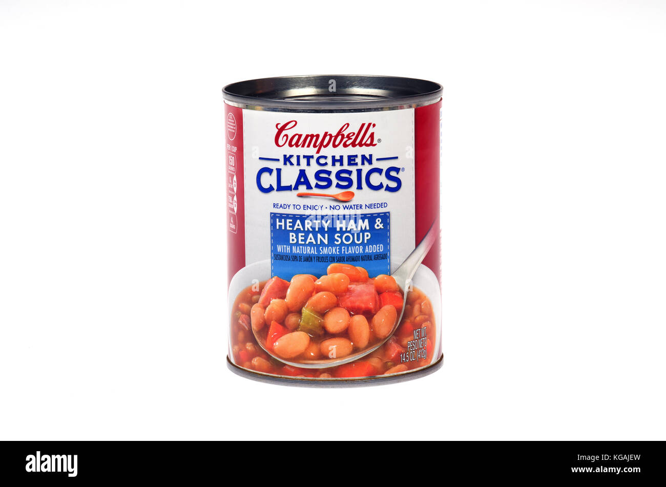 Campbell’s Hearty Ham and Beans Kitchen Classics soup can isolated on white background Stock Photo