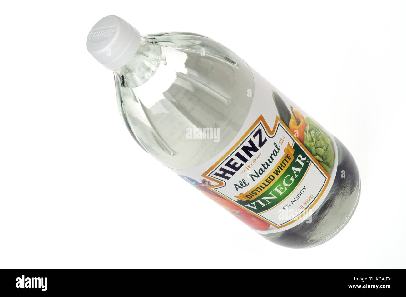 Heinz Distilled White Vinegar bottle isolated on white background Stock Photo