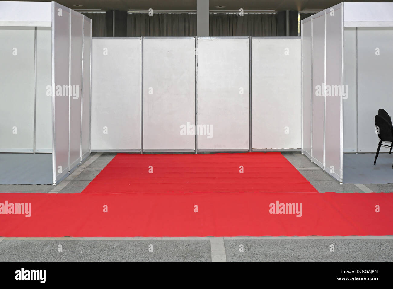 Empty Exibition Trade Space With Red Carpet Stock Photo