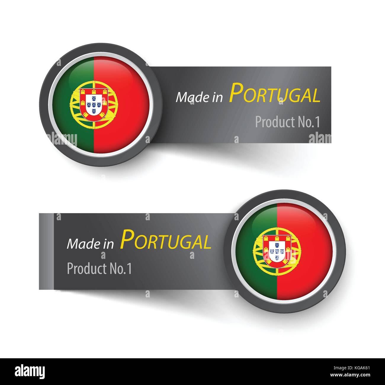 Flag icon and label with text made in Portugal . Stock Vector