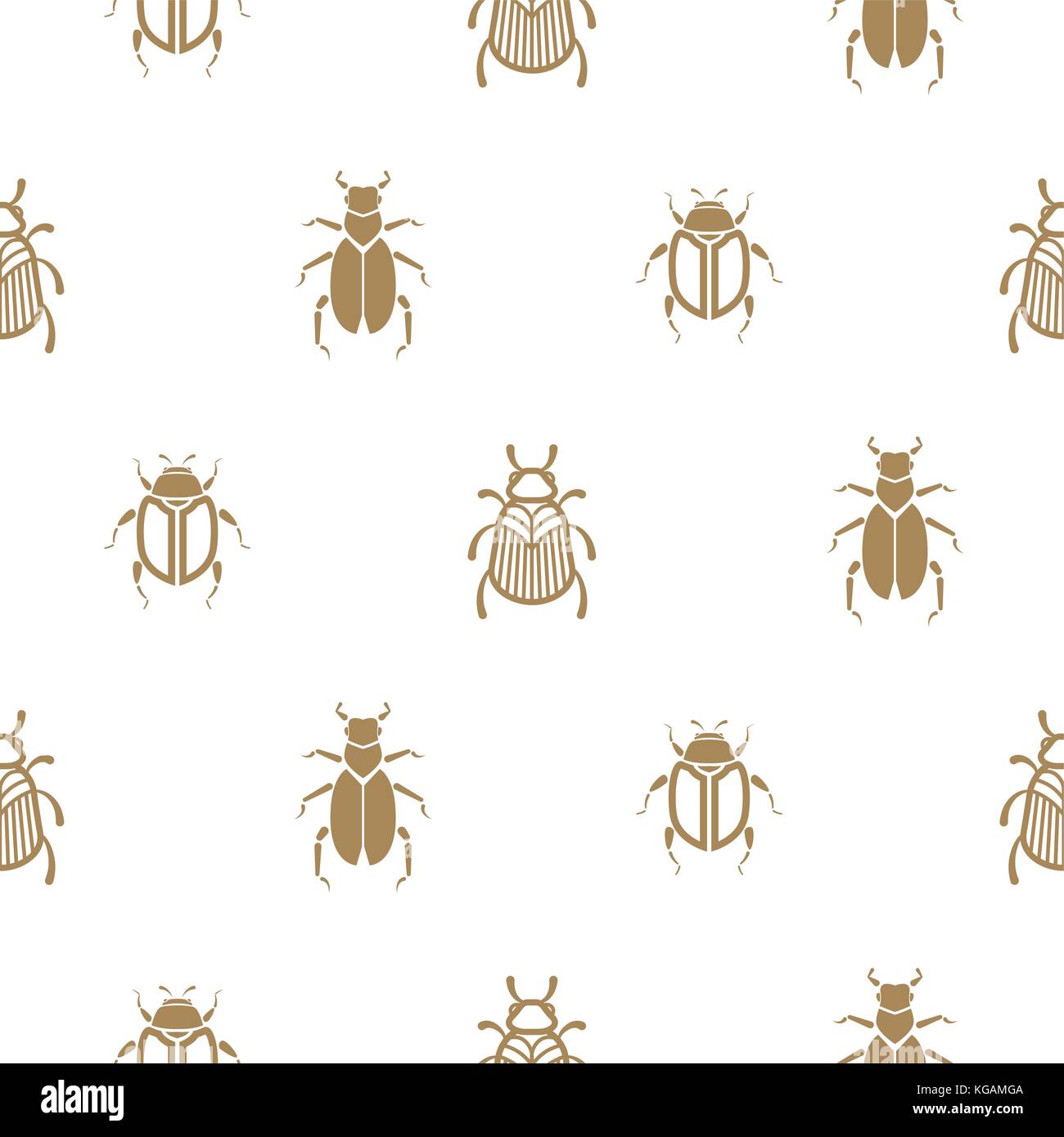 Beetle gold and white vector seamless pattern for print. Stock Vector