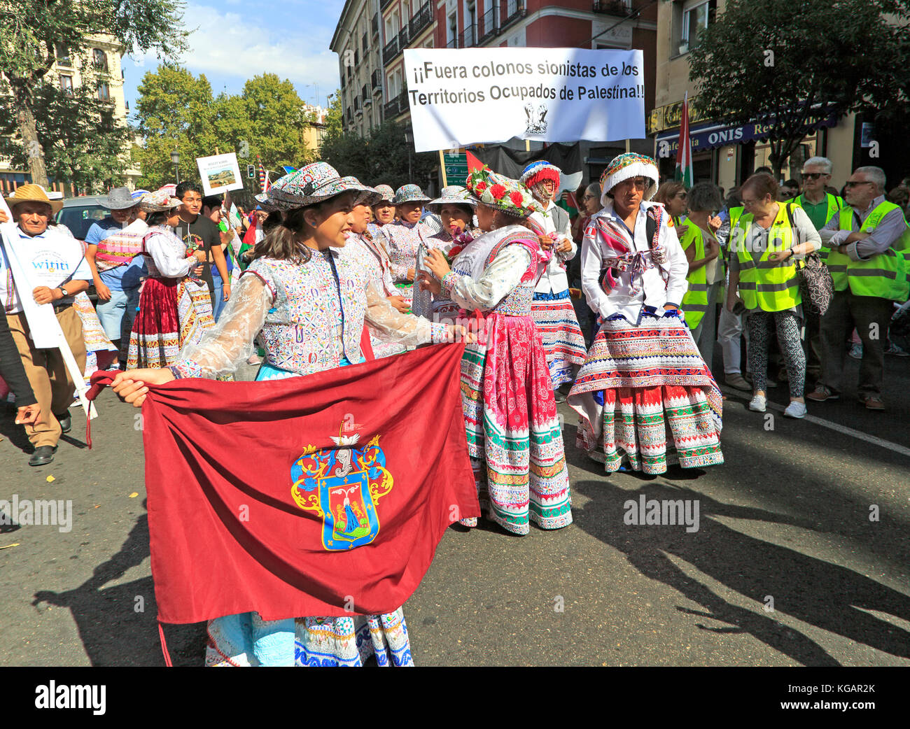 Political rally march on Columbus Day, Fiesta Nacional de España, October 12 2017, Madrid, Spain Stock Photo