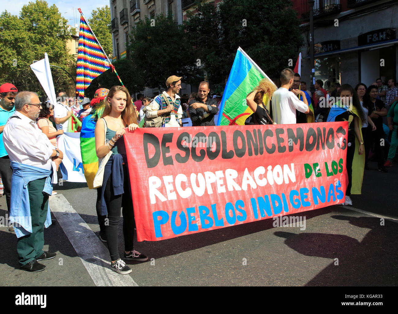 Political rally march on Columbus Day, Fiesta Nacional de España, October 12 2017, Madrid, Spain Stock Photo