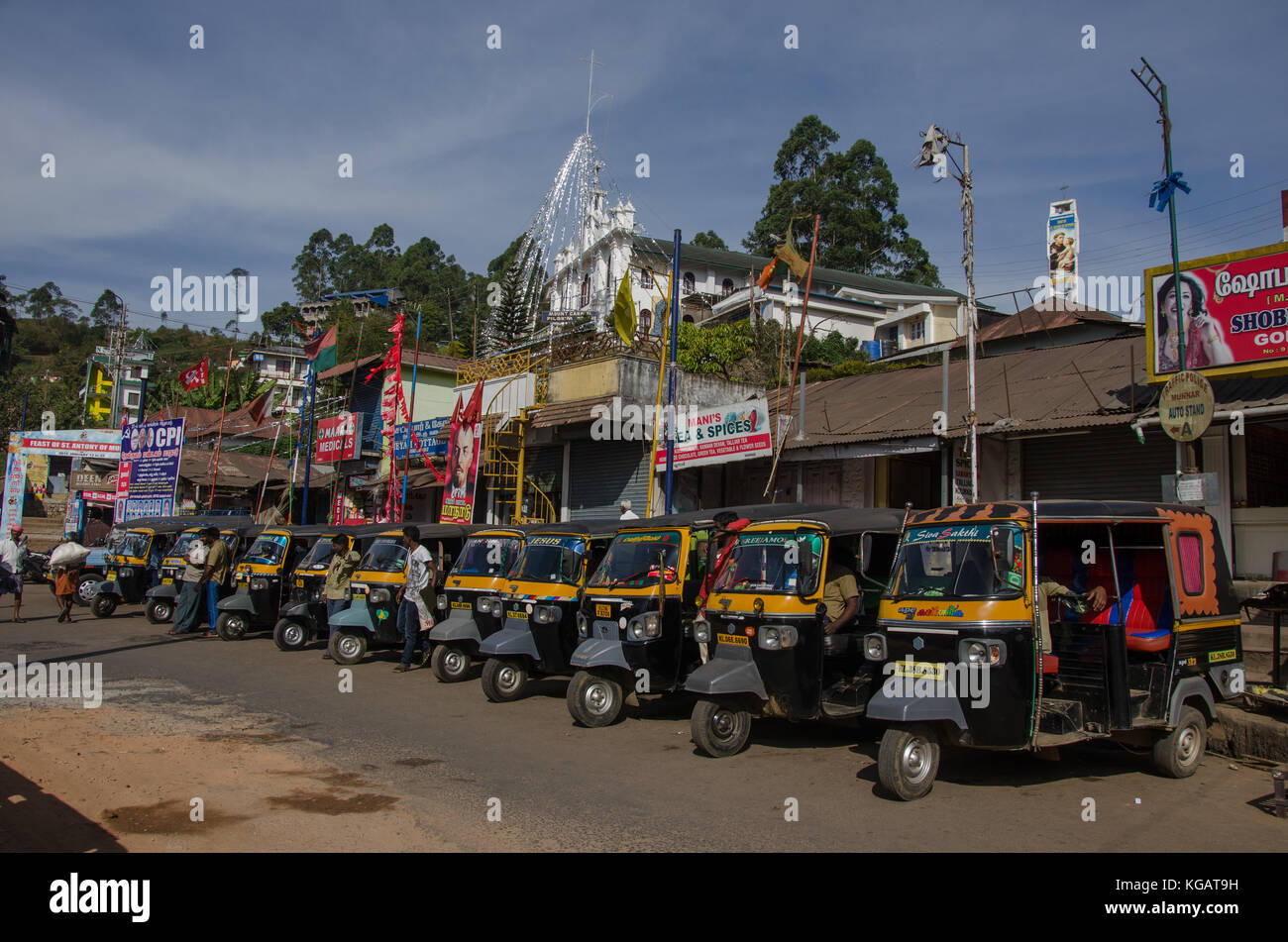 Rickshaw station in Munnar, Kerala, India Stock Photo