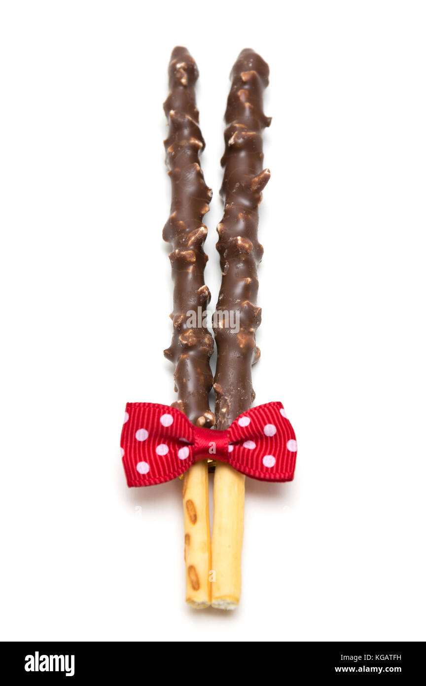 Chocolate Filled Biscuit Sticks on White Background Stock Photo