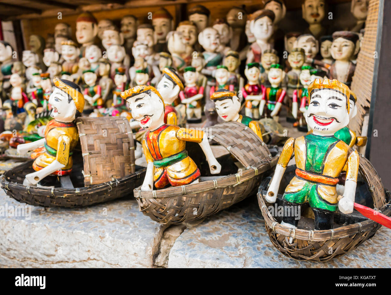 Close-up of traditional water puppets in Hanoi, Vietnam Stock Photo