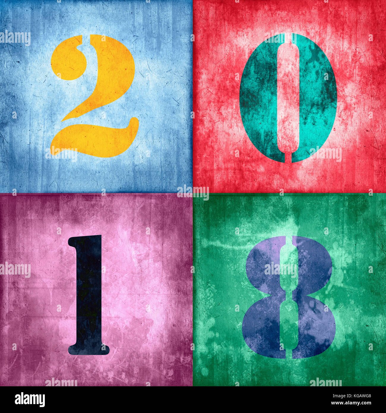 2018, vintage numbers on grunge textured colorful background Stock Photo